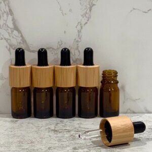 5mL Amber Glass Essential Oil Bottles with Bamboo & Black Tops ~ Pack of 5